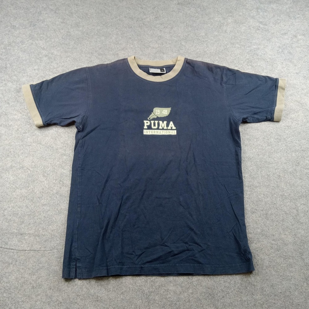 Puma Shirt Mens Large Blue 1948 International Graphic Ringer Tee Logo Sports